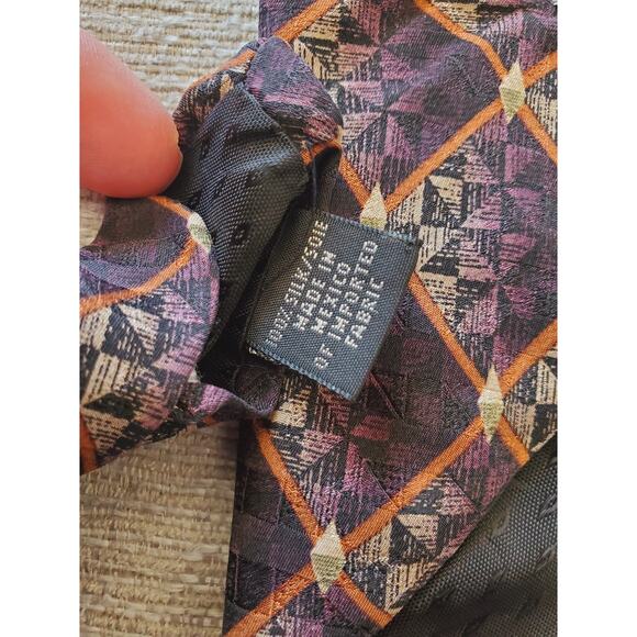 Oscar Dela Renta Plaid Brown Silk Neck Tie - Picture 6 of 7